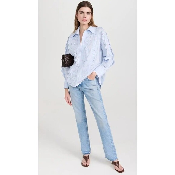 Citizens of Humanity Shay Popover Shirt Tunic Top Eyelet Embroidered XL283112 - Picture 3 of 9